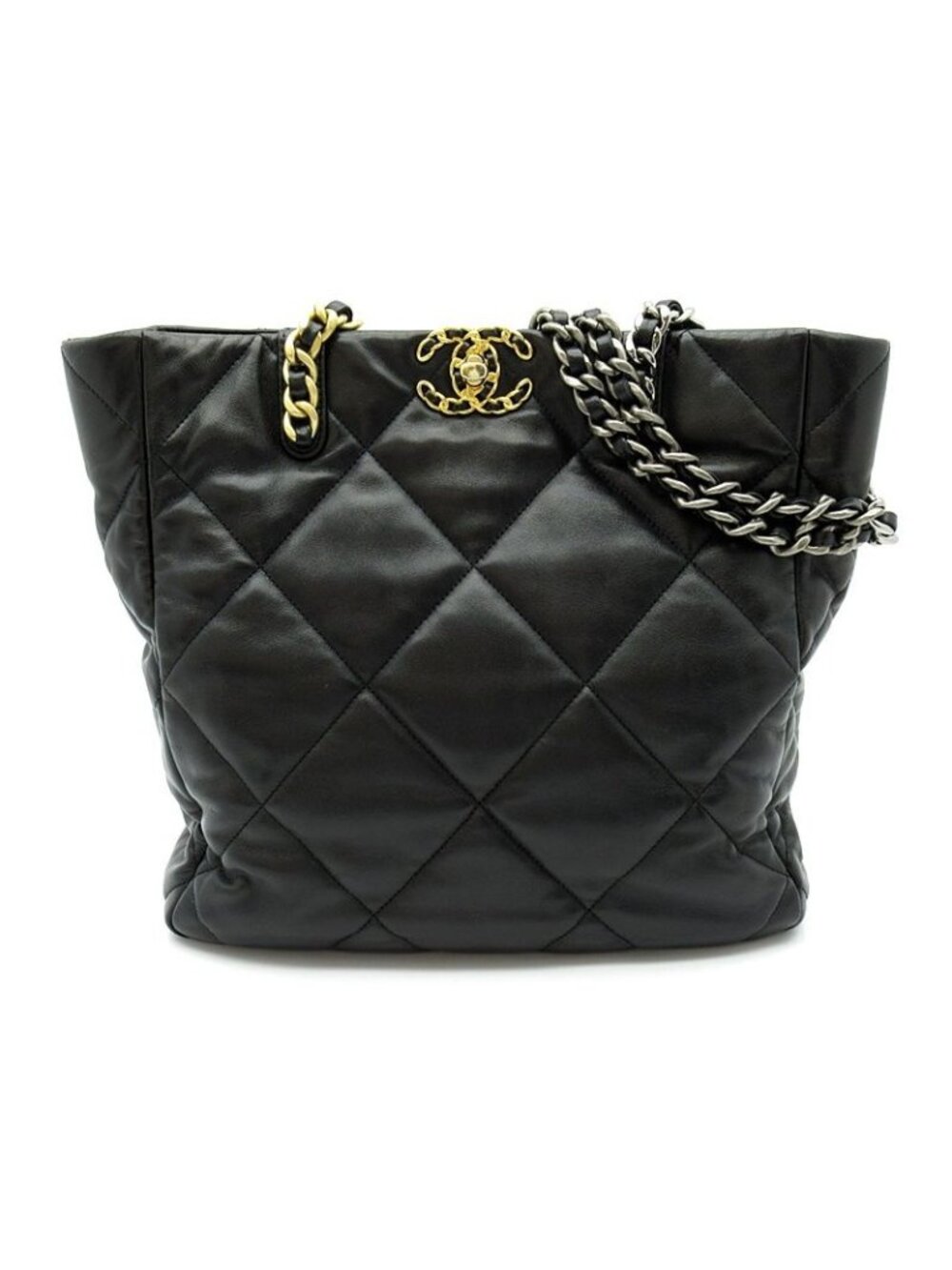 Chanel 19 Dixneuf Chain Tote Lambskin Shoulder Bag Black